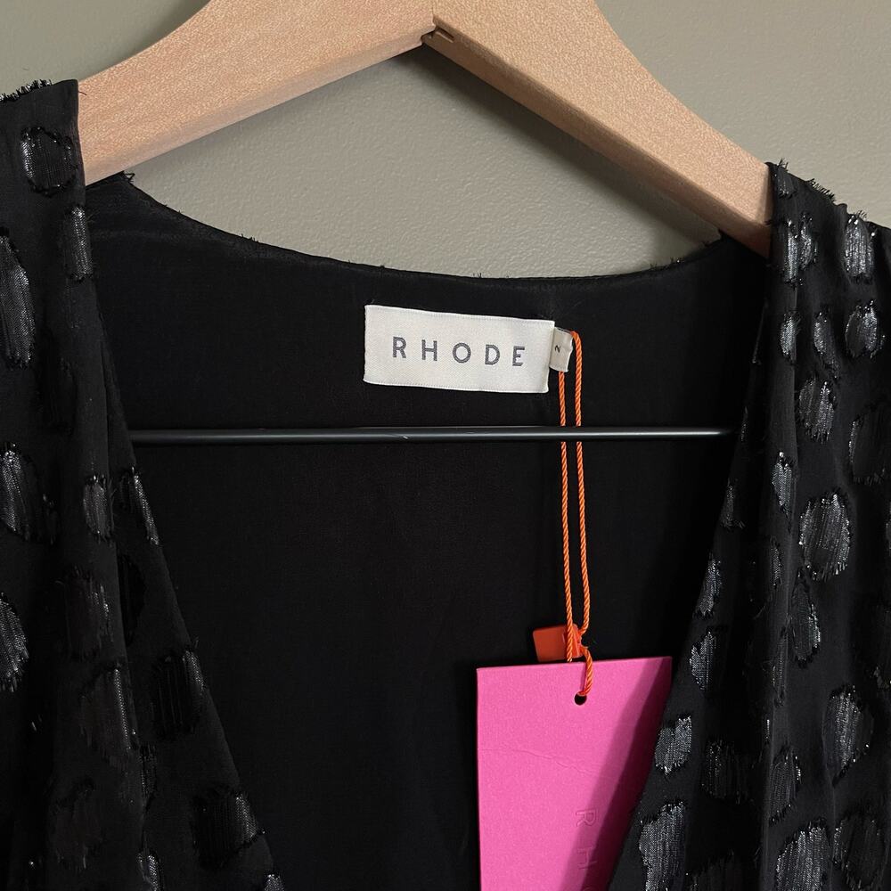 NWT RHODE Bianca Dress Black Metallic Size 2 Long Sleeve V-Neck Ruffles Blouson - Picture 4 of 16